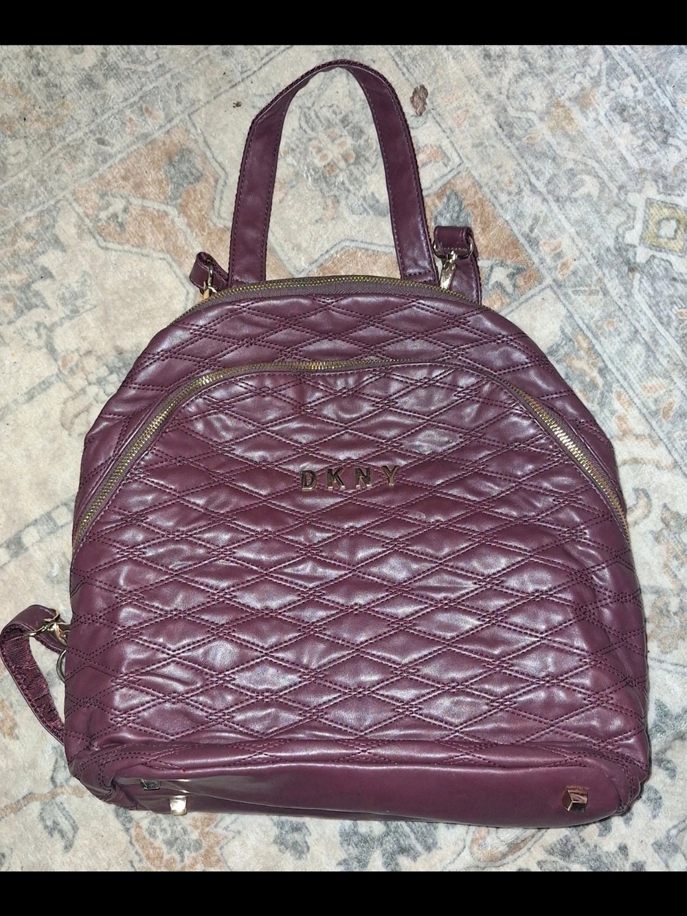 DKNY Quilted Burgundy Leather Backpack
